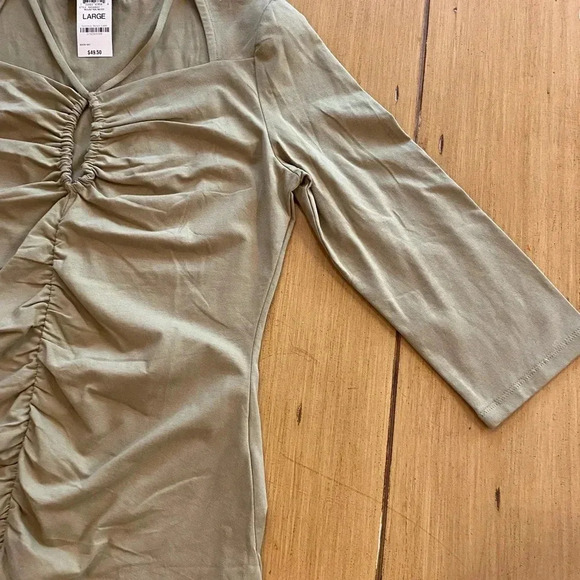 INC Women’s unique strap ruched three quarter sleeve peep NEW cotton top large - Picture 9 of 10